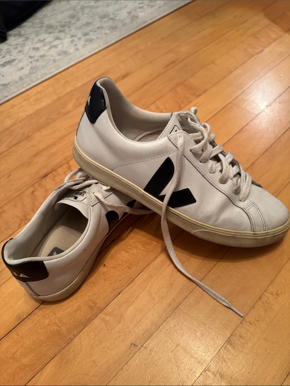 Veja White Leather Low-Top Sneakers with Black V